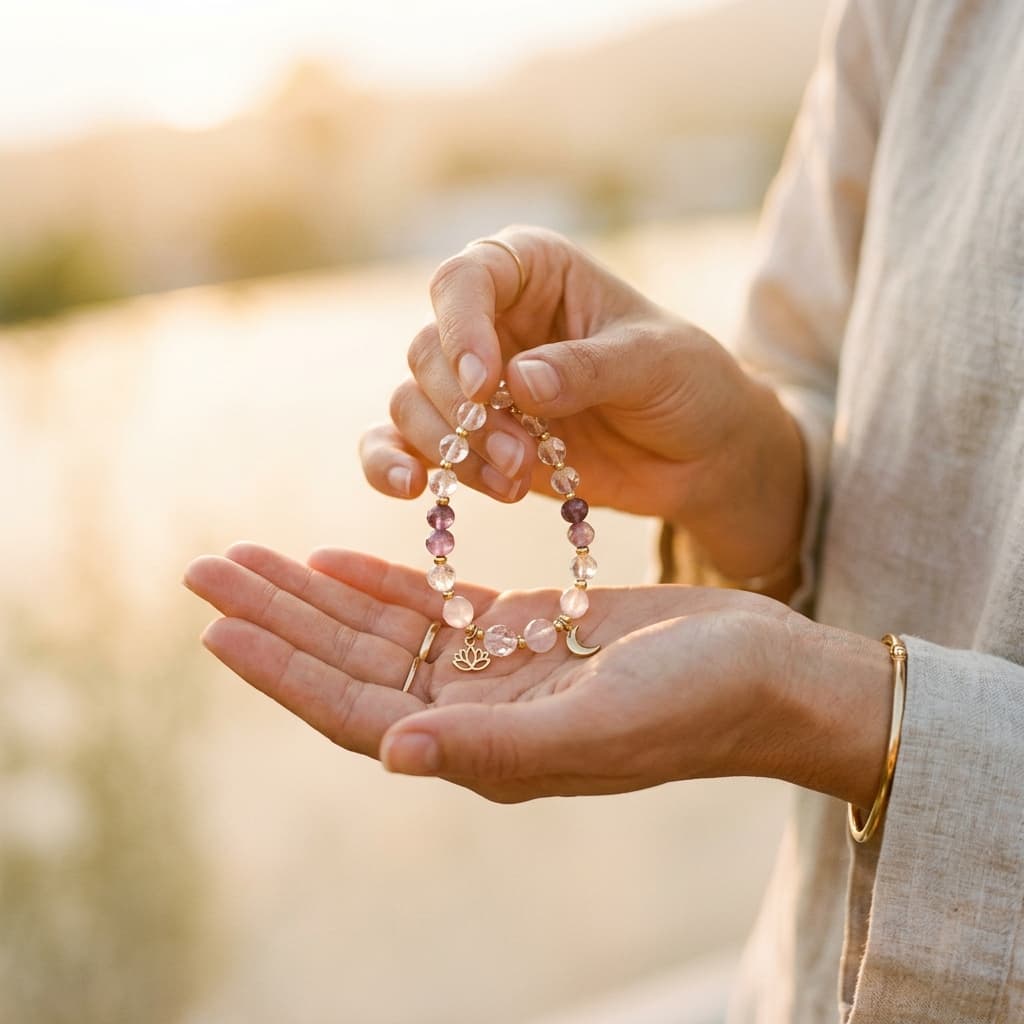 Holding a MEBeads crystal bracelet with intention